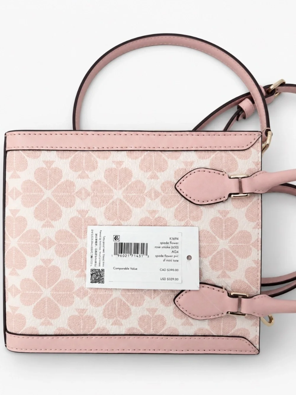 Kate Spade Spade Flower Mini Tote Rose Smoke Pink Crossbody Bag K1694 NWT